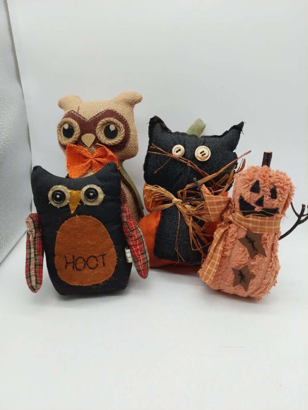 Owl Black Cat Pumpkin Jack A Lantern Plush Fall Halloween Decor Set Of 4 READ